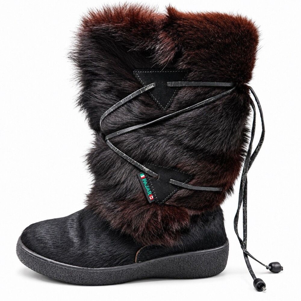 Pajar Black Calf Hair Fur Winter Après Ski Boots Women Sz 7-7.5 EUR 38 ITALY